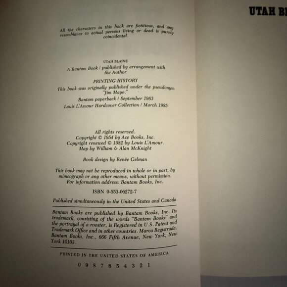 Utah Blaine by  Louis L'Amour   Hardcover 1985  Bantam 0-553-06272-7   C2S4 - Picture 2 of 3